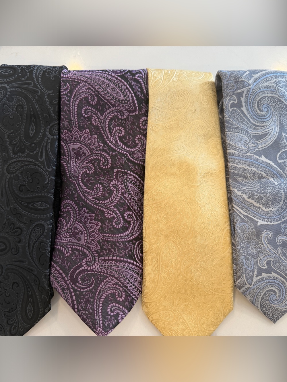 Set of 4 Classic Men's Paisley Silk Tie Collection - Black, Purple, Gold, Blue.